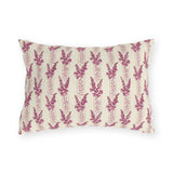 Magenta heather flower spikes on cream stripe outdoor lumbar pillow