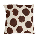Modern polka dot outdoor pillow with large hand painted chocolate brown dots on cream