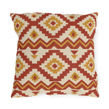 Rust Moroccan kilim outdoor pillow with stepped diamonds in rust, cream and mustard