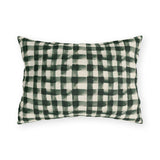 Hand-painted forest green gingham check on cream outdoor lumbar pillow