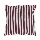Hand-painted plum and cream vertical stripe outdoor pillow