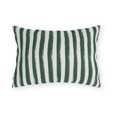 Hand-painted forest green and cream stripe outdoor lumbar pillow