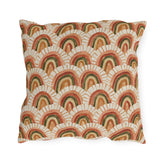Retro terracotta, rust and olive arch pattern outdoor pillow