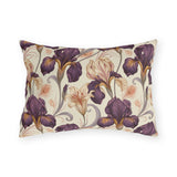 Deep purple Art Nouveau irises with gold beards on cream outdoor lumbar pillow
