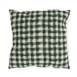 Hand-painted forest green gingham check on cream outdoor pillow