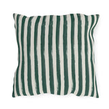 Hand-painted forest green and cream vertical stripe outdoor pillow