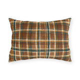Brown, forest green and cream rustic plaid outdoor lumbar pillow