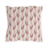 Magenta heather flower spikes on cream stripe outdoor pillow
