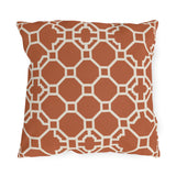 Terracotta Moroccan trellis outdoor pillow with a cream octagon lattice