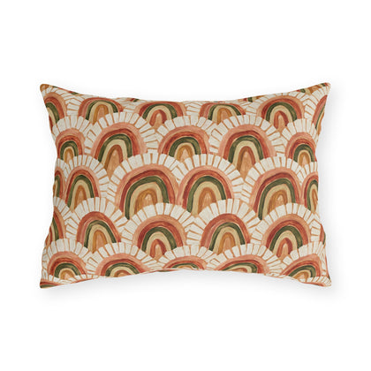 Retro terracotta, rust and olive arch pattern outdoor lumbar pillow
