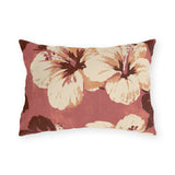 Cream and burgundy hibiscus painted on a dusty rose outdoor lumbar pillow