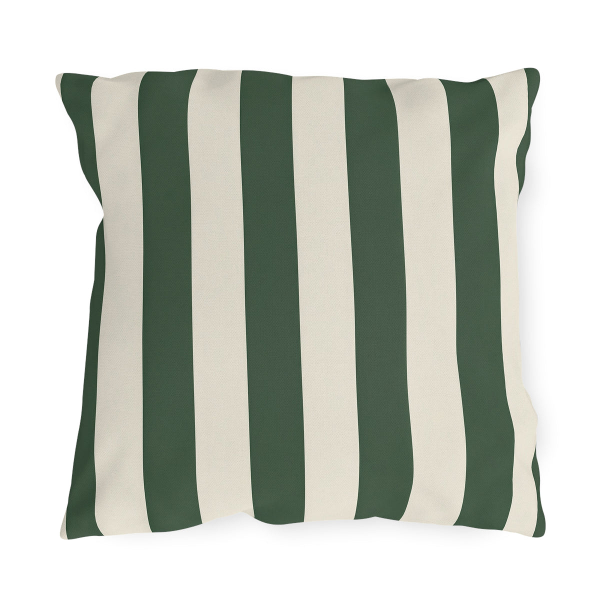 Forest green and cream cabana stripes on an outdoor pillow