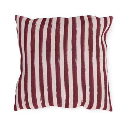 Hand-painted wine red and blush pink vertical stripe outdoor pillow