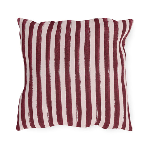 Hand-painted wine red and blush pink vertical stripe outdoor pillow