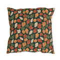 Rust, orange and cream autumn leaves on forest green outdoor pillow