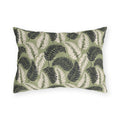 Navy and cream fern fronds on sage green outdoor lumbar pillow