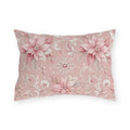 Pink poinsettias, snowflakes and pearls on dusty rose outdoor lumbar pillow