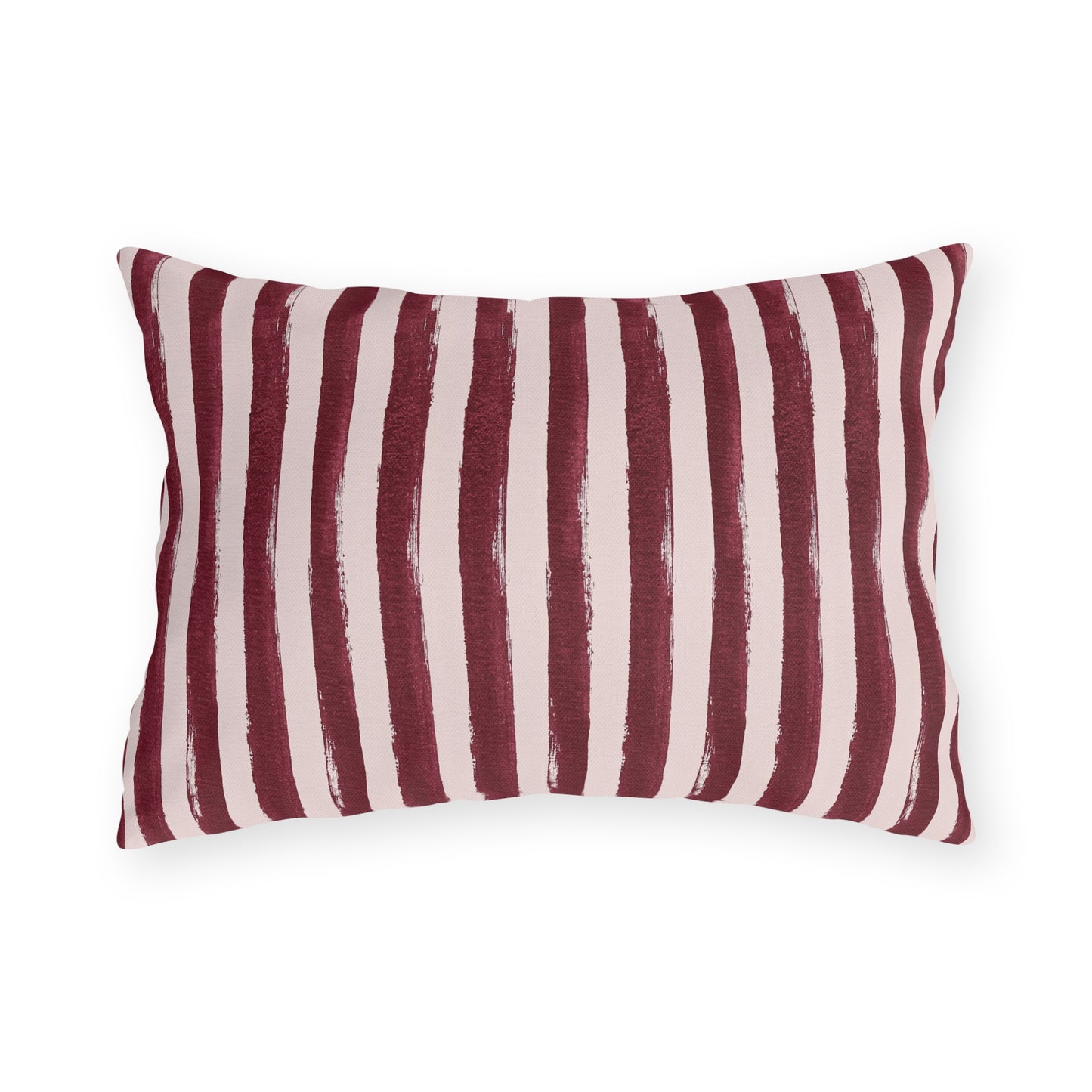 Hand-painted wine red and blush pink stripe outdoor lumbar pillow