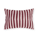 Hand-painted wine red and blush pink stripe outdoor lumbar pillow