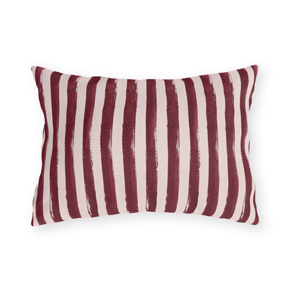 Hand-painted wine red and blush pink stripe outdoor lumbar pillow