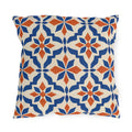 Terracotta and cobalt blue Moroccan tile outdoor pillow with star-flower mosaic tiles