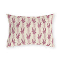 Magenta heather flower spikes on cream stripe outdoor lumbar pillow