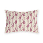 Magenta heather flower spikes on cream stripe outdoor lumbar pillow