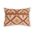 Rust Moroccan kilim outdoor lumbar pillow with stepped diamonds in rust, cream and mustard