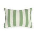 Sage green and cream cabana stripes on an outdoor lumbar pillow