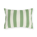 Sage green and cream cabana stripes on an outdoor lumbar pillow