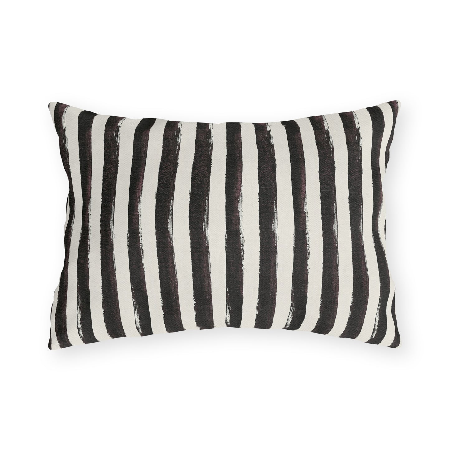 Hand-painted black and cream stripe outdoor lumbar pillow