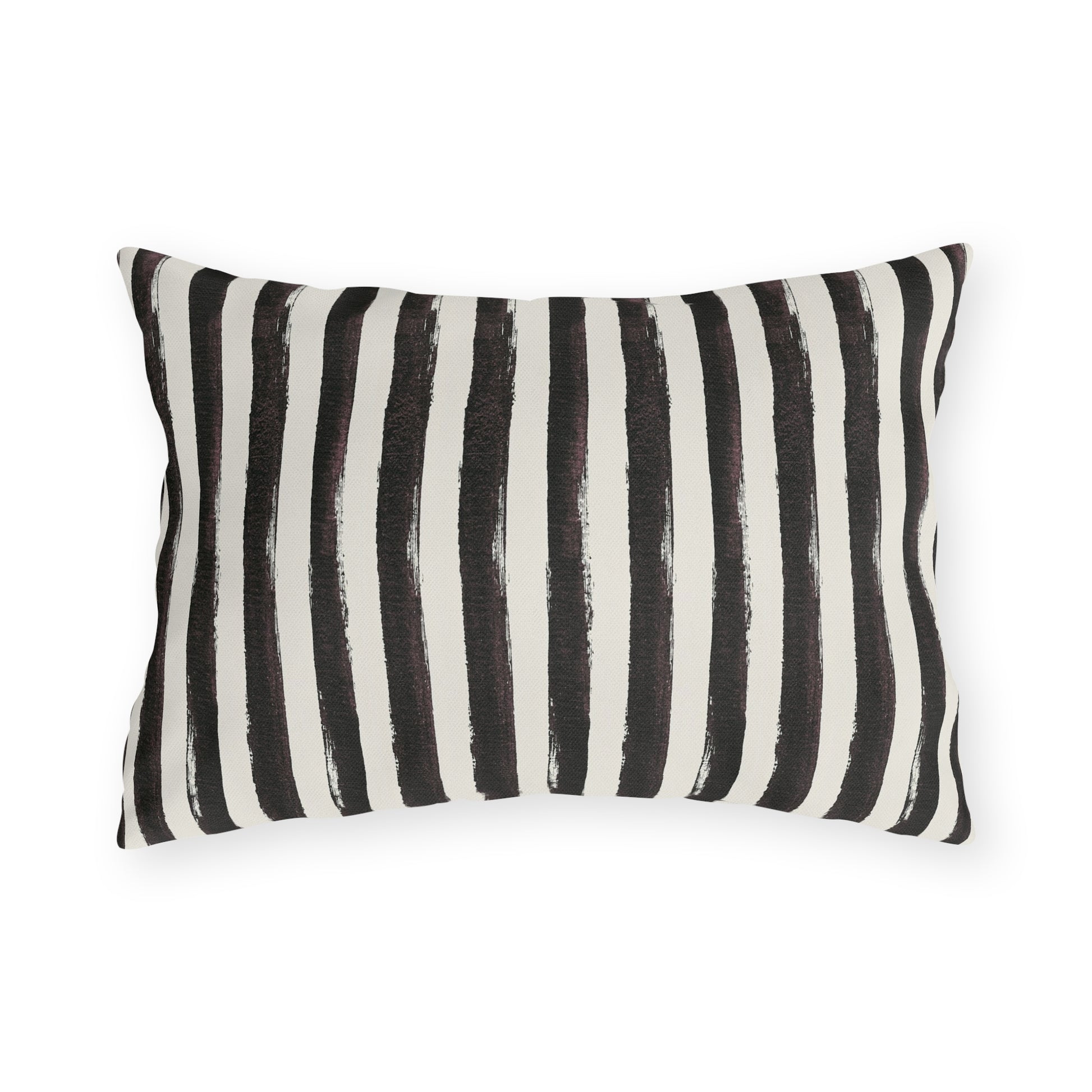 Hand-painted black and cream stripe outdoor lumbar pillow