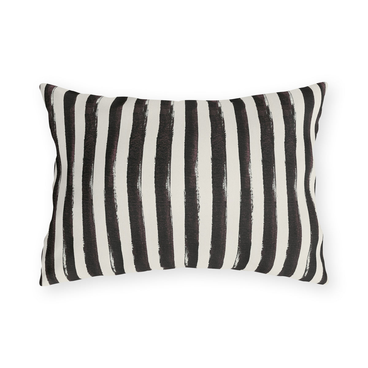 Hand-painted black and cream stripe outdoor lumbar pillow