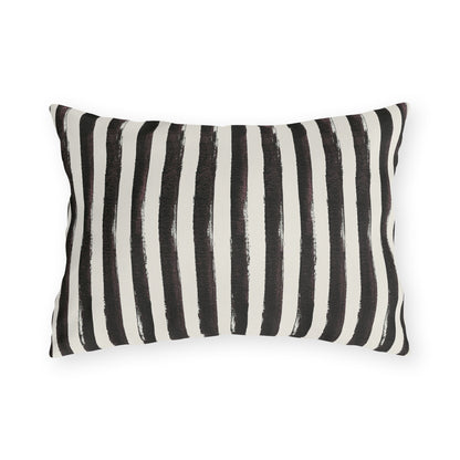 Hand-painted black and cream stripe outdoor lumbar pillow