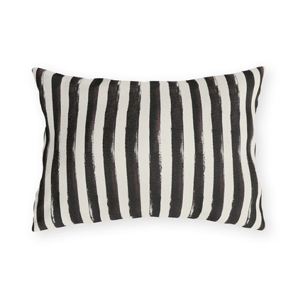 Hand-painted black and cream stripe outdoor lumbar pillow