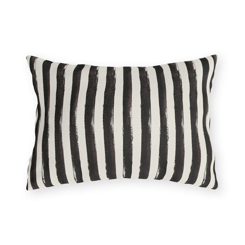Hand-painted black and cream stripe outdoor lumbar pillow