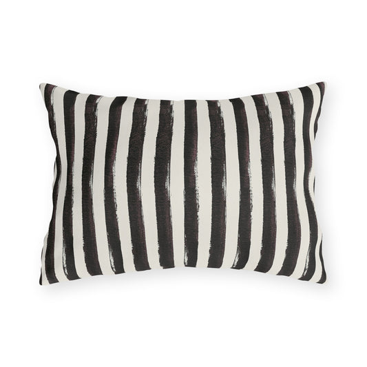 Hand-painted black and cream stripe outdoor lumbar pillow