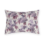 Lavender and plum French fans, wisteria and ribbons on cream outdoor lumbar pillow