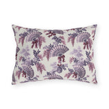 Lavender and plum French fans, wisteria and ribbons on cream outdoor lumbar pillow