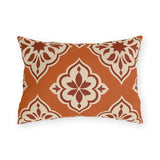 Burnt orange Moroccan medallion outdoor lumbar pillow with cream and rust tile medallions