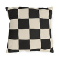 Black and cream checkerboard outdoor pillow with large hand-painted squares