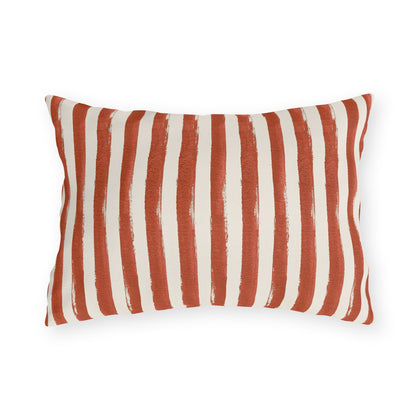 Hand-painted rust terracotta and cream stripe outdoor lumbar pillow