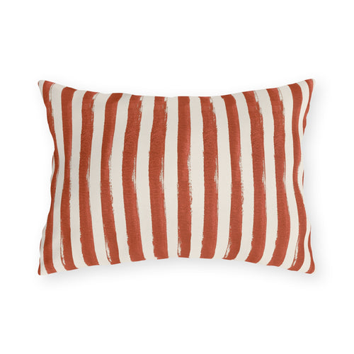 Hand-painted rust terracotta and cream stripe outdoor lumbar pillow