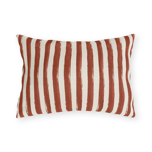 Hand-painted clay red and cream stripe outdoor lumbar pillow