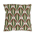 Modern retro outdoor pillow with mid-century ogee shapes in forest green, rust and tan on cream