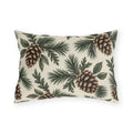 Large pinecones on pine and cedar branches on a cream outdoor lumbar pillow