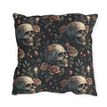 Gothic skulls, dusty roses and candles on dark charcoal outdoor pillow