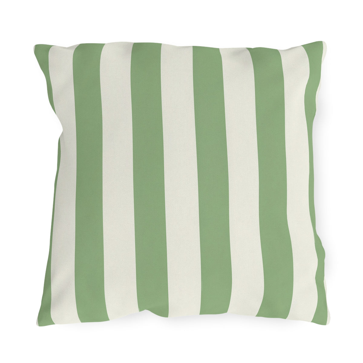 Sage green and cream cabana stripes on an outdoor pillow