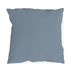 Solid dusty blue outdoor pillow, 18 x 18 square with no pattern