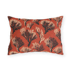 Cream and black sea coral branches on coral red outdoor lumbar pillow